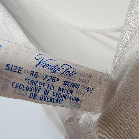 Vintage Vanity Fair Tricot Nylon Slip Nightgown Size 36 S Ivory Midi V-neck Bow - Picture 16 of 16